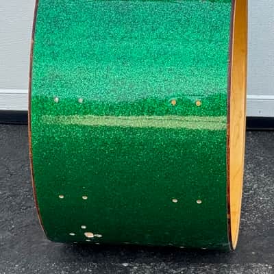 Ludwig 70's Bass Drum Shell & Rims 14 x 24" Blue Olive Badge Green Sparkle Rewrap image 7
