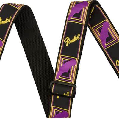 099-0681-306 Genuine Fender Neon Monogram Strap Purple/Yellow Guitar/Bass image 1