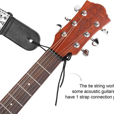 Guitar Strap, Stamped Leather Guitar Strap PU Leather Western Vintage 60's Retro Guitar Strap with Genuine Leather Ends for Electric Bass Guitar, with Tie,Include 2 Picks,Bronze image 6