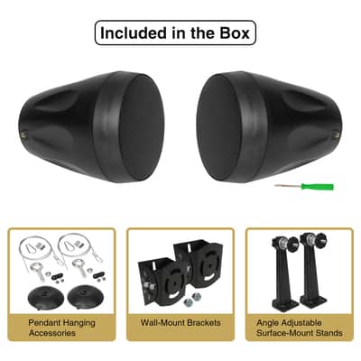 PAC80X4PD4B | Commercial Restaurant Power Amplifier Pendant Speaker Set, w/ a 2-Zone 70V/100V Amplifier w/ Bluetooth and 4 x Pendant Speakers, Black image 13