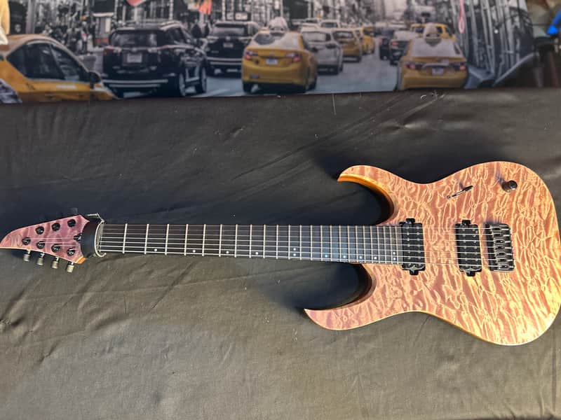Mayones Duvell elite 7 custom shop 2018 - 5A Quilted Trans jeans purple satin Bareknuckle TKO image 1