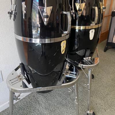 Latin Percussion Carlos “Patato” Valdez Congas Fiberglass Mid-90s - Black with stands image 5