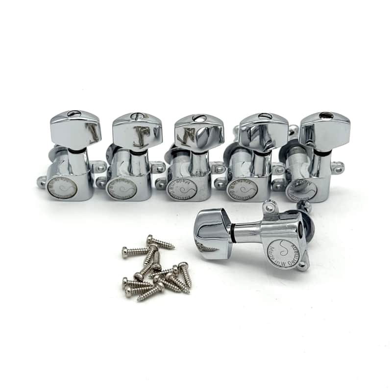Vintage Schaller Double Tab M6 Mini Tuners Lefty 1970s 1980s - Chrome image 1