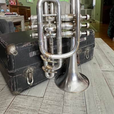 J.W. York & Sons “Professional” Cornet — circa 1908 — Silver Plate — Grand Rapids, MI — w/ Original Case, Lyre & Mouthpiece image 5