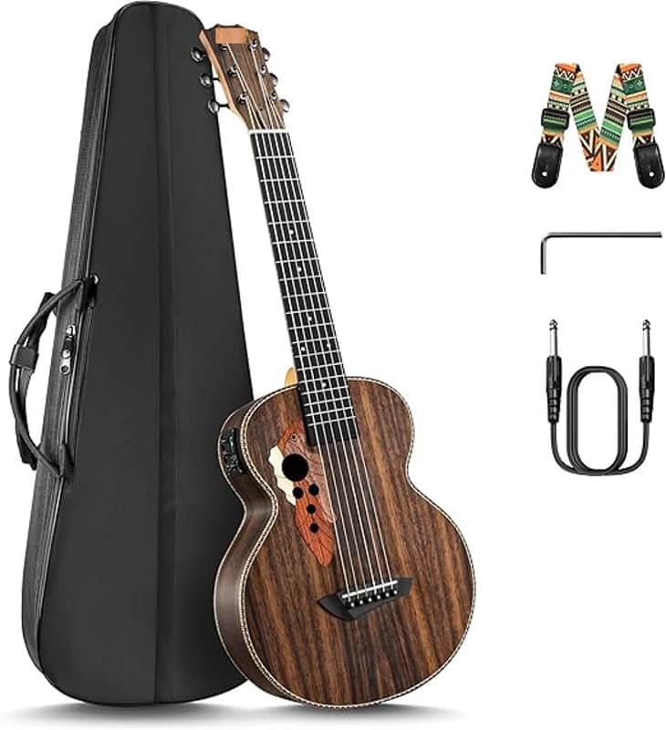 30inch Wood Electric Guitalele Small Guitar Kit Beginner Guitarlele Starter Bundle Strings, Padded Gig Bag, Strap Set image 1