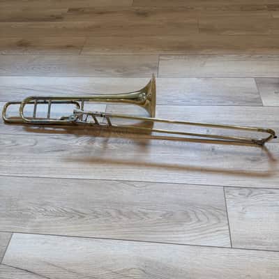 Bach 42BO Stradivarius Series Tenor Trombone with Open Wrap F Attachment, Standard Rotor Valve 1990s - Clear Lacquered Brass image 2