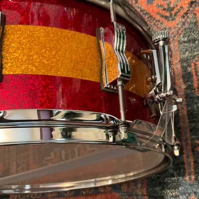 Ludwig 6.5” x 14” Classic Maple Snare Drum - Tri-Band Red & Gold Sparkle image 7