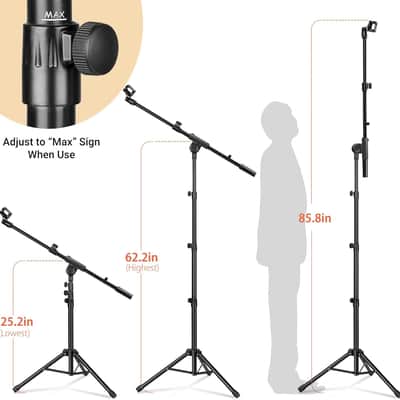 Tripod Microphone Stand Boom Arm Floor Mic Stand with Carrying Bag and 2 Mic Clips for Singing Performance Wedding Stage and Mic Mount CY0239 image 4