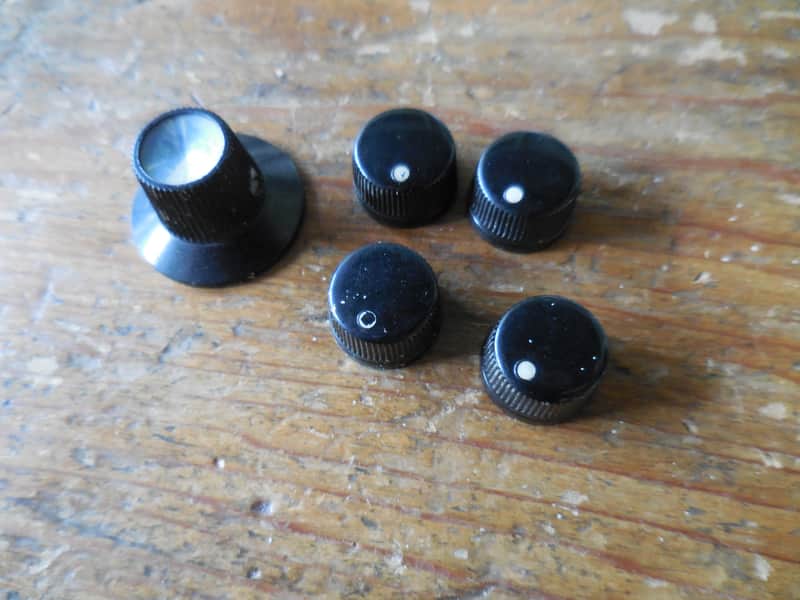 National Vintage Guitar Knobs Complete Set of 5 Black Original Knobs image 1