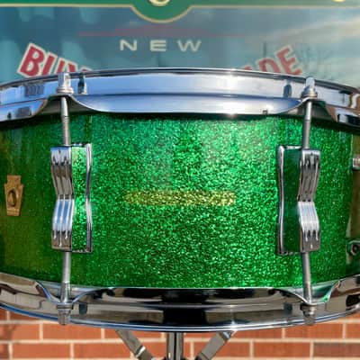 1960s Ludwig 5x14 No. 908P Jazz Festival Snare Drum Green Sparkle image 7