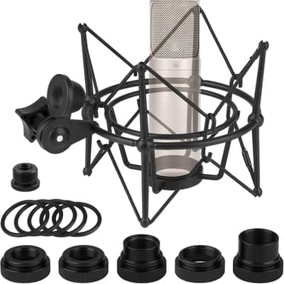 Microphone Shock Mount Compatible with Rode NT-USB, NT1-A, NT2-A, NT1000, NT2000, Procaster, Mic Anti-Vibration Suspension Adapter Clamp Mic Holder Clip (Black/Metal)
