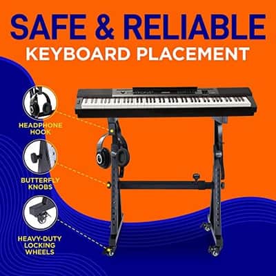 Universal Electronic Piano, Black Heavy-Duty Z Style Keyboard Stand with Locking Wheels, Adjustable Height and Width, Portable Organ Holder Rack, Collapsible Design (PKSTZ88) image 3