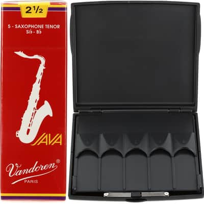 Vandoren SR2725R - JAVA Red Tenor Saxophone Reeds - 2.5 (5-pack)  Bundle with Protec A251 Alto or Tenor Saxophone Reed Case - 10 Reeds image 1