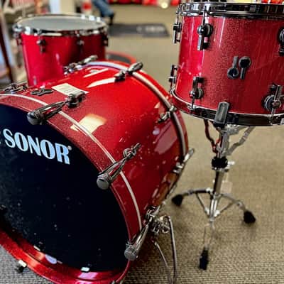 Sonor SQ2 3pc Medium Maple Shell Pack in Red Sparkle Lacquer 13/16/24 image 4