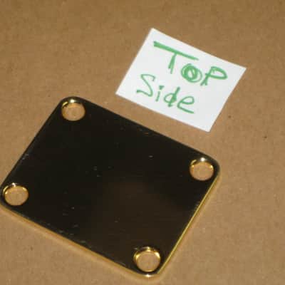 very lightly relic'd genuine Fender Gold Four Bolt Neck Plate (gold plated steel) +screws p/n 0991447200 (blank, NO Micro-Tilt Adjustment) from 2002-2003 SRV Artist Ser Strat (NO guitar) but can be used on dif year guitar / bass] Screws: # 8, 1&1/4" L image 14