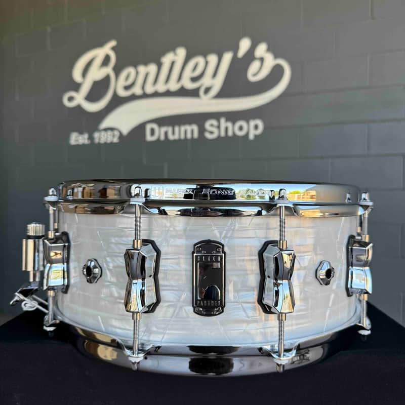 Mapex Black Panther 'Heritage' Maple with Walnut Rings 6x14 Snare Drum in White Psicobloc Pearl (Rm 4) image 1