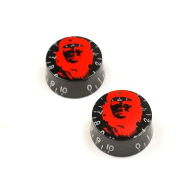 Set of 2 Hatbox Style Electric Guitar Knobs  ,Black /Red Che Guevara Mark