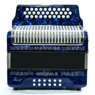Hohner Corona II Classic Diatonic Accordion with Gig Bag - GCF - Dark Blue Pearl image 3