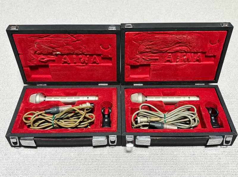 Aiwa DM-68 Stereo pair Vintage microphone w/cable, holder, case image 1