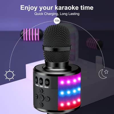 Bluetooth Wireless Karaoke Microphone with LED Lights,4-in-1 Portable Handheld Mic with Speaker Karaoke Player Singing Home Party Toys Birthday Gift for Kids Adults Boys Girls Q78(Black) image 2