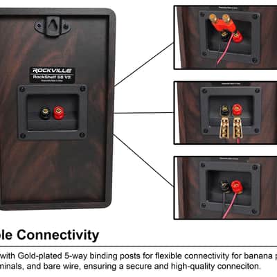 (2) Rockville RockShelf 58D 360w Dark Wood 5.25" Bookshelf Speakers+28" Stands image 15