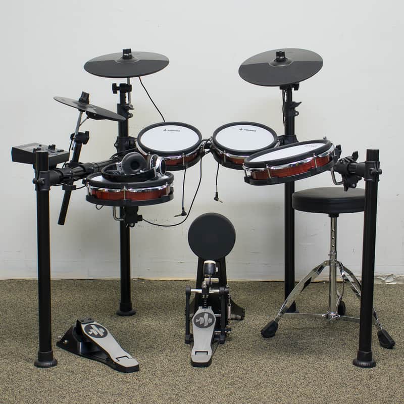Used Donner DED-200MAX Red Electronic Drum Kit w/Throne Headphones Cables Pedals image 1