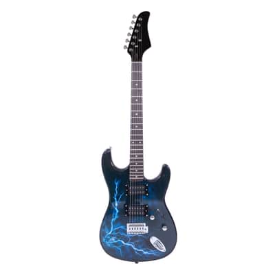 No logo Lightning Style Electric Guitar with Power Cord/Strap/Bag/Plectrums Black & Dark Blue image 2