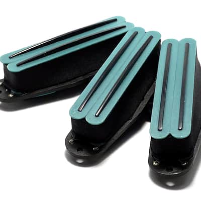 Dragonfire Duo Rails SSS Set Strat Sized Humbucker Pickups, Bridge/Middle/Neck ~ Teal w/ Black Rails image 3