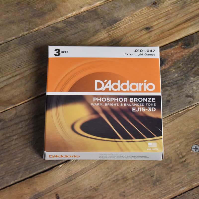 D'Addario EJ15-3D 3-Pack Phosphor Bronze Acoustic Guitar Strings Extra Light 10-47 image 1