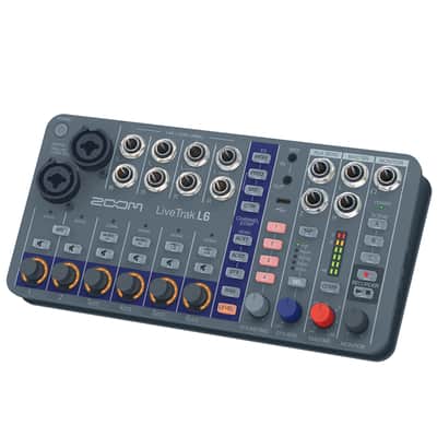 Zoom LiveTrak L6 10-Track Compact and Portable Digital Mixer / Recorder with PodMic Dynamic Podcasting Microphone, Closed-Back Studio Monitor Headphones, and Value Series XLR M to F Professional Microphone Cable - 25' image 6