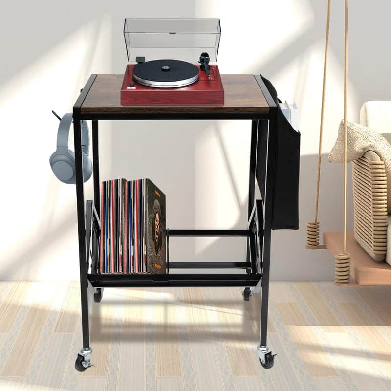 2-Tier Mobile Record & Media Storage Cart | Rolling Vinyl Rack for Music Rooms, Listening Spaces & Home Studios image 1