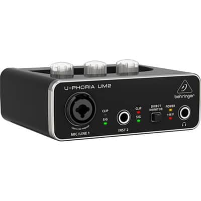 Behringer U-PHORIA UM2 2x2 USB Audio Interface, Podcast Bundle Broadcast Mic, Broadcast Arm W XLR, Studio Monitor Headphones image 2