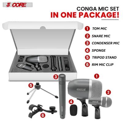 5Core Conga Mic Snare Tom Microphone Drum Kit Condenser XLR Instrument Mics GREY image 9