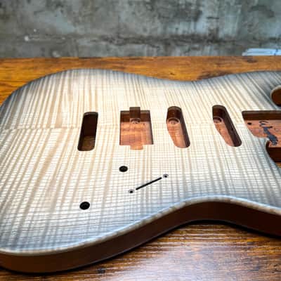 Warmtone CG Hss Strat Style Guitar Body Flamed Maple “Black” 4.9lbs image 4