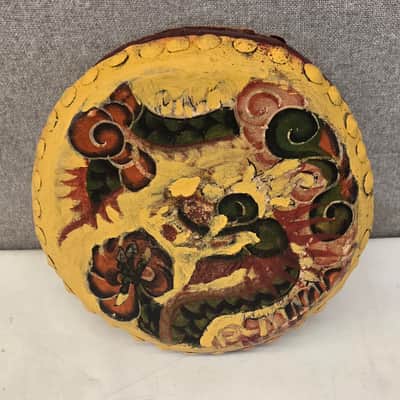 Vintage Chinese Tack Double Sided Painted Hand Drum 10 X 4 image 2