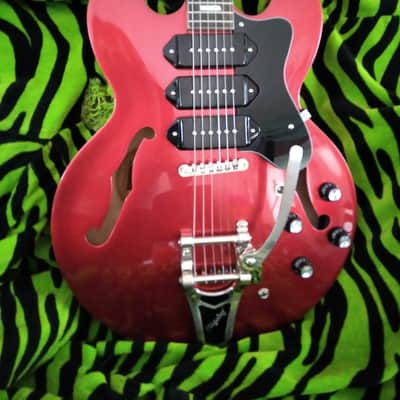 Epiphone Custom Shop P93 Riviera Red Metallic Pearl Stunning Silver Glitter Binding, Hardshell Case image 1
