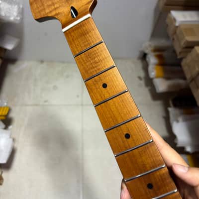 Reverse Big head 22 Fret Roasted Flame Maple eletrick guitar neck 25.5 inch replace image 1