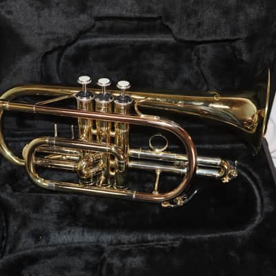 JZ Music Cornet Gold Lacquer with case + Bach 5C mouthpiece used image 6