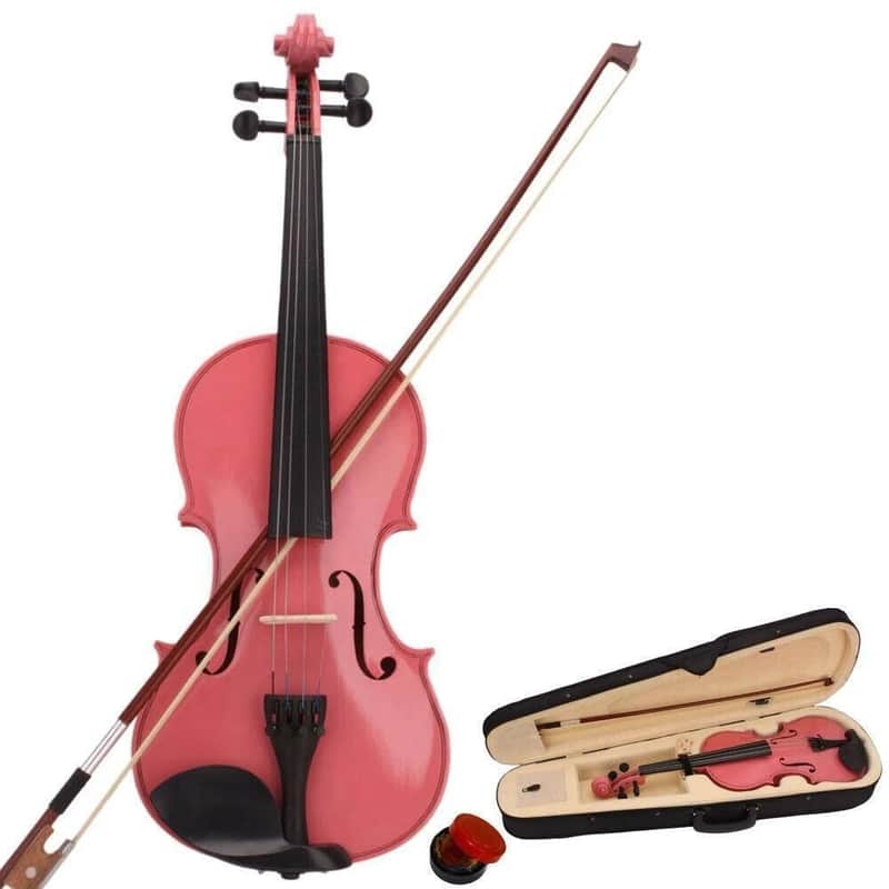 1/4 Violin Set for Kids Basswood Pink Acoustic Violin Fiddle for Kids image 1