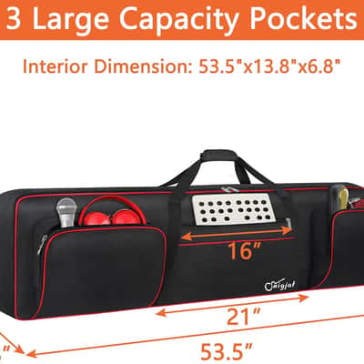 88 Key Keyboard Case Soft (Size: 53.5"x13.8"x6.8"), Padded Piano Case with Handle and Adjustable Shoulder Straps, Keyboard Gig Bag with 3 Pockets for Music Sheet Stand, Sustain Pedals, Cables image 2