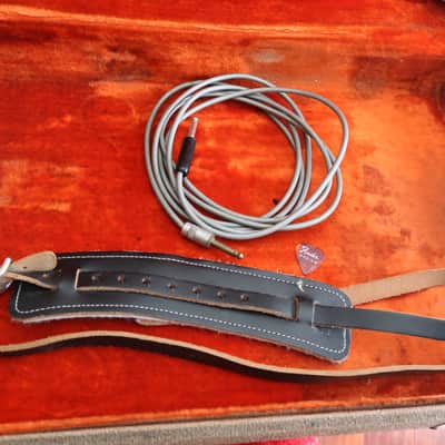Vintage Leather Strap, 60's Fender Pick & old 60's/70's cable image 2