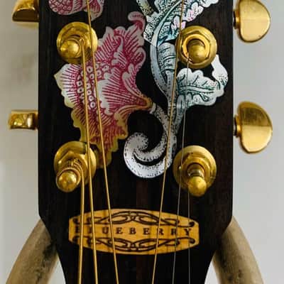Blueberry  Handmade Acoustic Guitar Grand Concert Built to Order with Paua Shell Arm Rest and Rib Rest image 9