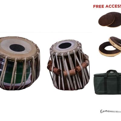 Handmade Steel Tabla Set With Bag, Chrome Dayan  Cushions,Hammer Finish HIgh Sheesham Wood image 1