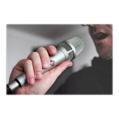 Neumann KMS 105 Supercardioid Condenser Handheld Vocal Microphone - Nickel with On-Stage Stands MS7701B Microphone Stand and XLR Cable image 4