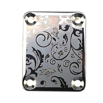 Stainless Steel Engraved Electric Guitar Neck Plate 4-Bolt Square Neck Joint Plate Joint Reinforce Board for Strat ST Telecaster Tele Bass Electric Guitar Parts Replacement (Black) image 7