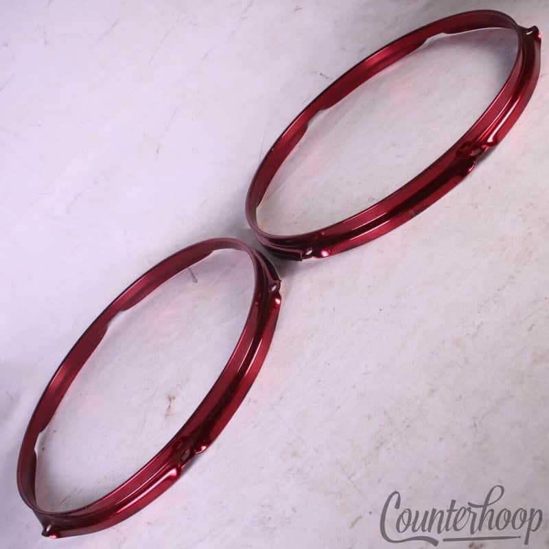 *13" Red Powder Coat Finish Tom Drum Rims/Hoops 2x Set Batter/Resonant 6-Lug* image 1
