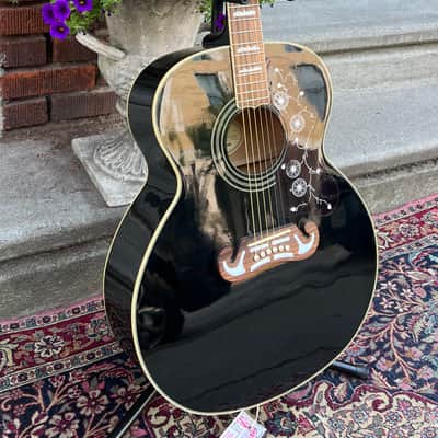 2005 MIK Epiphone EJ-200 EB “Jumbo” Acoustic Guitar ~ Shiny Gloss Ebony Finish, Mustache Bridge, Decorated Fretboard *SALE* image 7