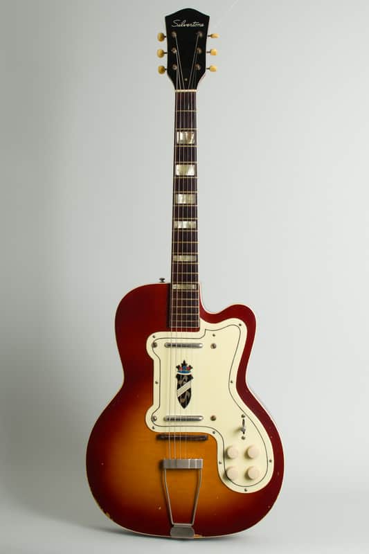 Silvertone Thin Twin Model 1369L Semi-Hollow Body Electric Guitar, made by Kay (1957), ser. #L7969-5905, black tolex hard shell case. image 1