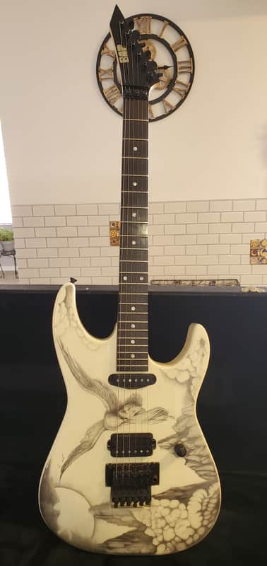 ESP  George Lynch Custom Shop strat White/Eagle pencil sketch image 1