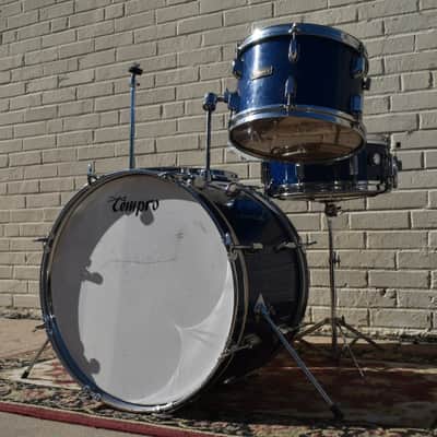 Vintage Pearl Kit "Tempro"  Drum Set with Snare in Blue Sparkle 20, 14, 12, 16 image 2